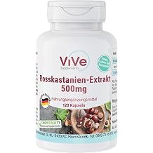 Horse Chestnut Extract 500 mg 120 Capsules Standardized Extract with 20% Aescin High Dose and Vegan Quality from Germany ViVe Supplements