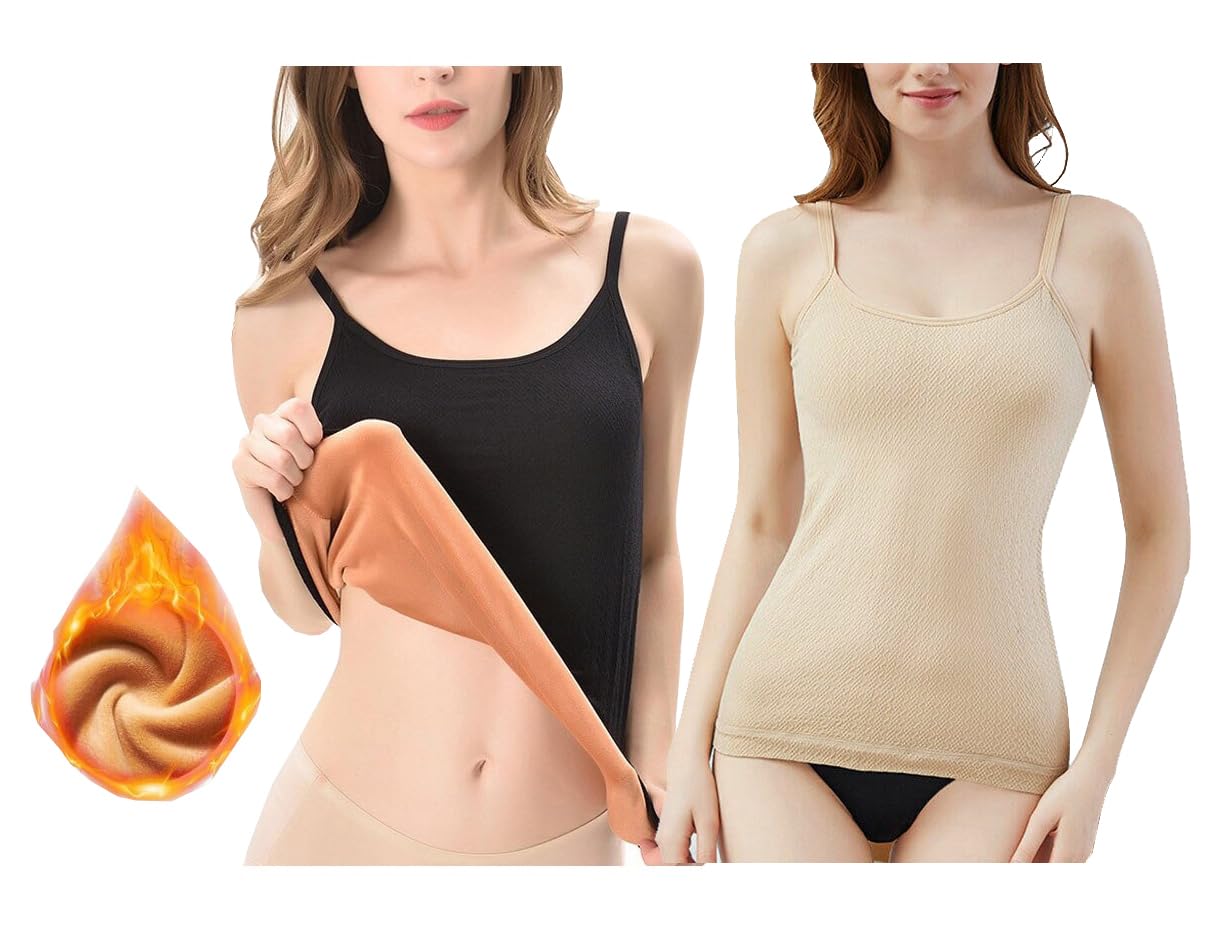 Women's Thermal Underwear Tops Velvet Touch Camisole Apricot Sexy Stretchy Slim-Fit Vest (Bust Size : 66 to 90 CM) (Free Size) Stretchable-image-0