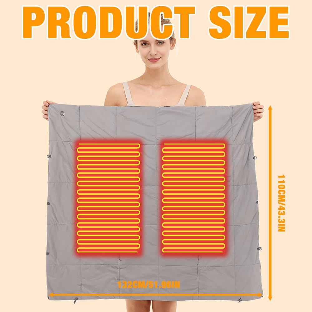 Coperta Elettrica Senza Fili con Batteria da 20000 mAh, Coperta Termica Elettrica,con 6 Zone di Riscaldamento e 3 Livelli di Temperatura, Termoforo Elettrico, Adatto per casa e ufficio