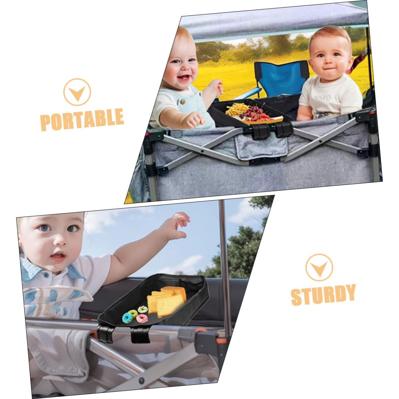 Toyvian Plateau Pour Poussette Avec Porte-gobelet Support Pour Téléphone Organisateur à Fixer Pour Nourriture Et Accessoires Noir Xl