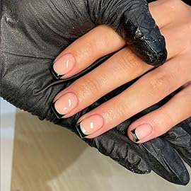 Dark Green French Tip Press on Nails Short Square Nails Press ons French Tip Glue on Nails for Women DIY Acrylic French Nails Short Gel Nails Natural Thick Extra Short French Fake Nails 30Pcs 15 Sizes