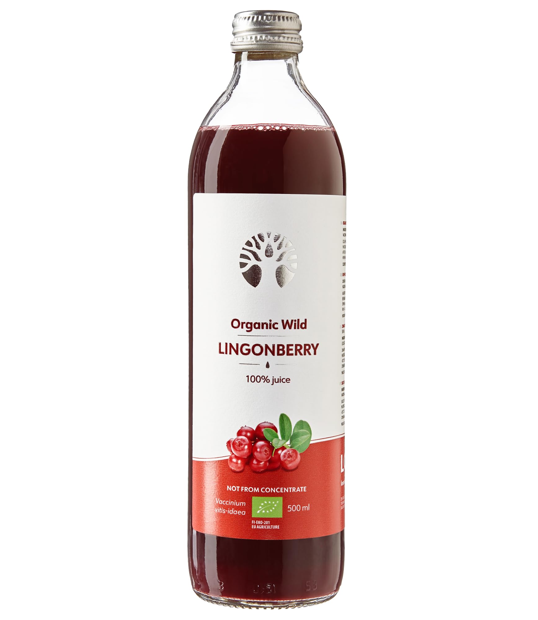 LOOV succo di mirtilli rossi selvatici biologici, 500 ml, 100% da mirtilli rossi pressati, contiene polifenoli, nessuna aggiunta di acqua o zucchero, cresciuti spontaneamente da foreste nordiche