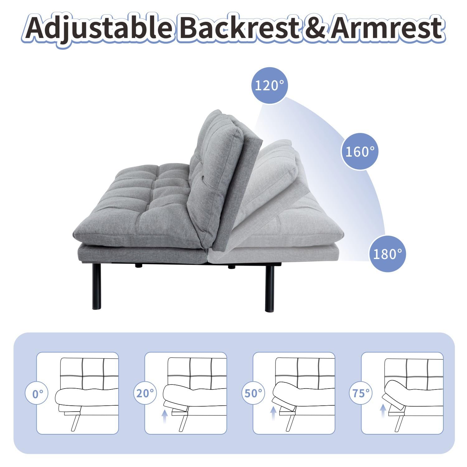 MUUEGM Futon Sofa Bed Memory Foam Futons Modern Office Couch Sleeper Bed Convertible Love seat Sofa for Small Spaces,Apartment,Office with Adjustable Armrest Backrest