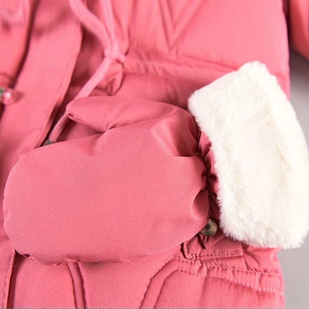 linboo Manteau Fille Doudoune Chaud Veste à Polaire Enfant Blouson d'Hiver à Capuche Fourrure Epaisse Rembourré Parka avec Gants