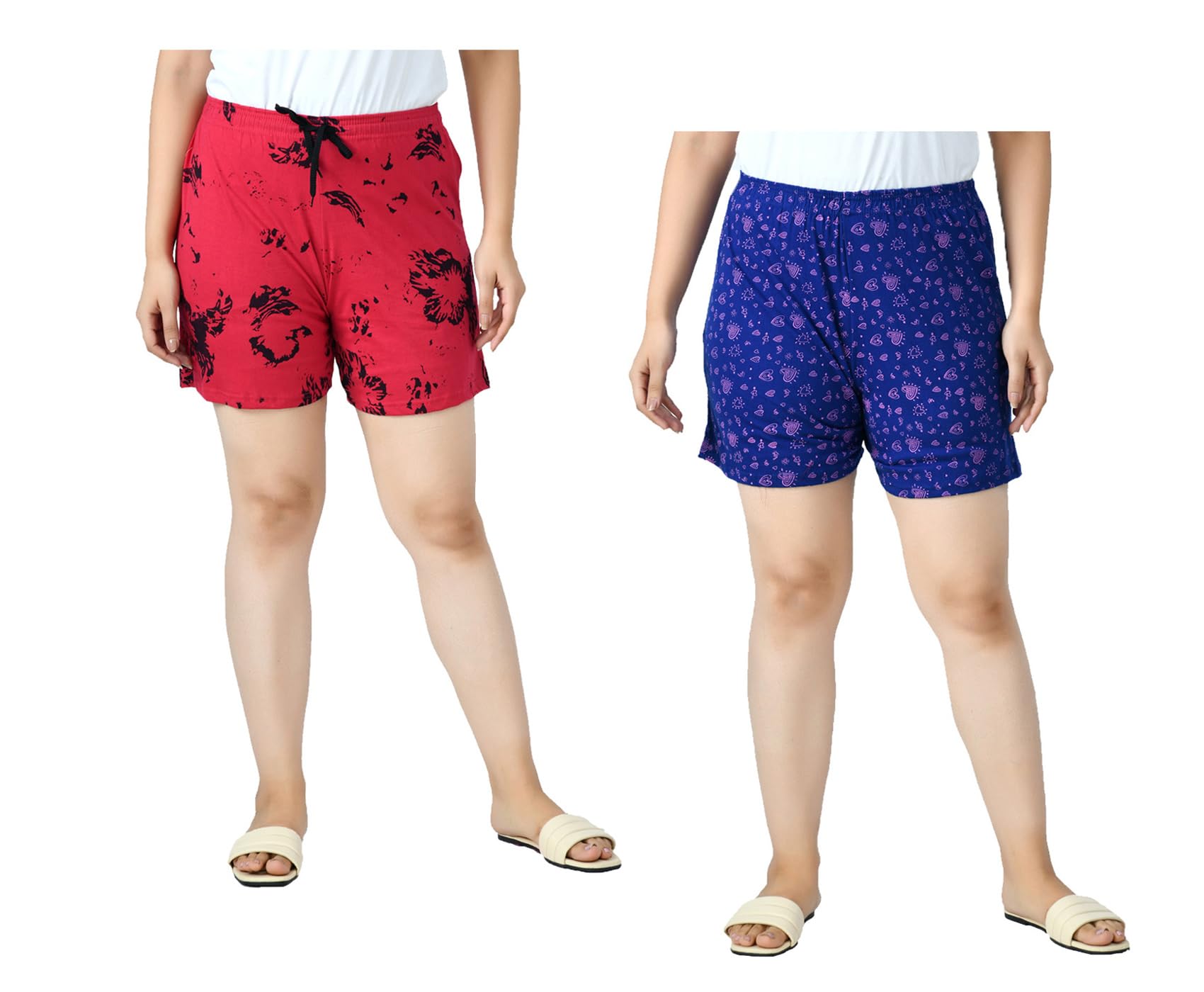 indi weaves Pack of 2 Womens Cotton Printed Shorts with Drawstring Elastic Waist Comfortable Casual Summer Shorts Lightweight Breathable Lounge Shorts for Women-picture-10