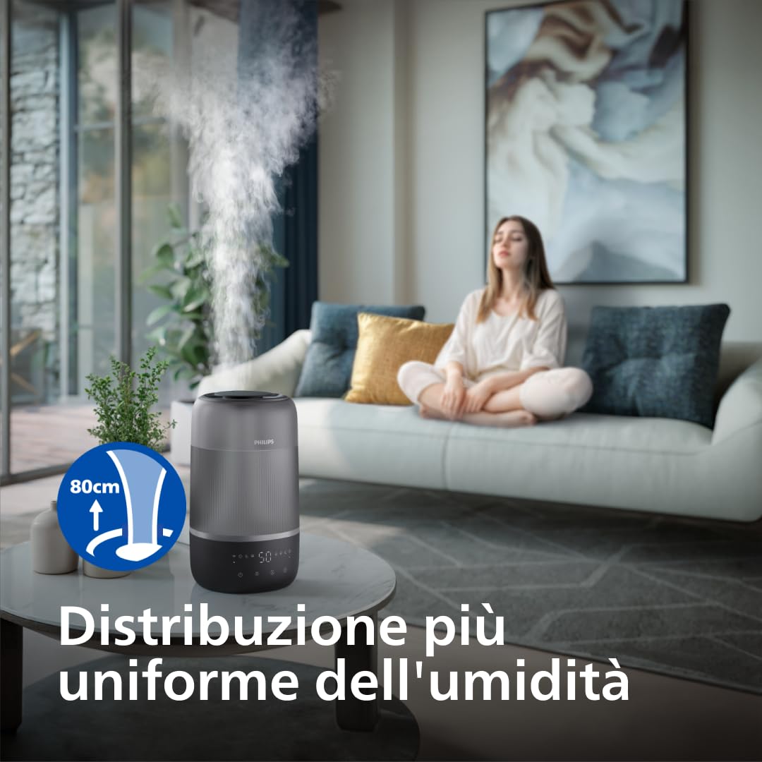 Philips Umidificatore – compatto ma potente, nebulizzazione Sky High, 32 h autonomia, serbatoio 3 L, aromaterapia, silenzioso con Sleep e luce notturna, ideale per stanze fino a 41 m² (HU1510/03)