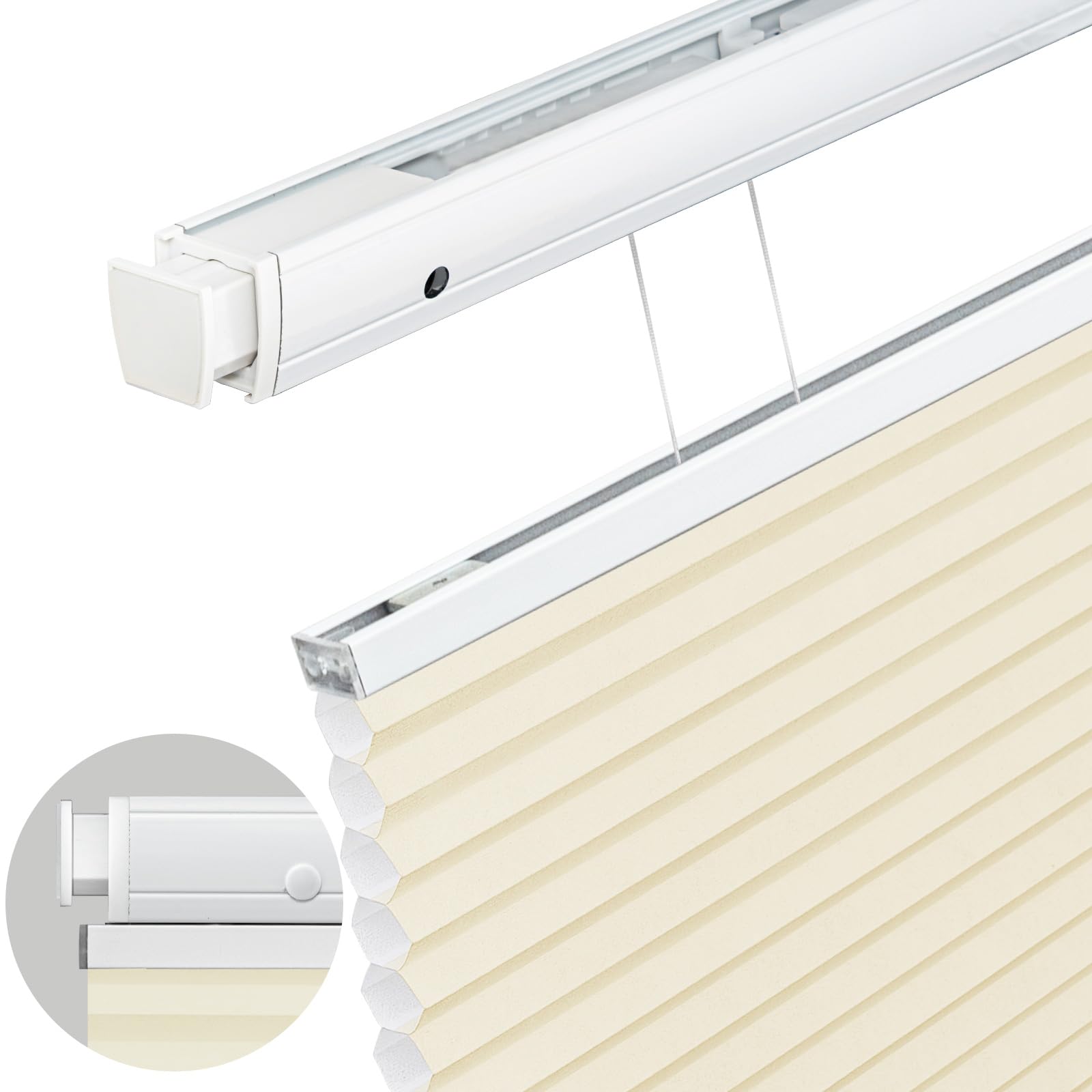 Moonice Top Down Bottom Up Honeycomb Blinds No Drill No Tools Cordless Cellular Pleated Shades Light Filtering Thermal Window Shades Custom for Home Bedroom Office (Cream, 50cm W x 150cm H)