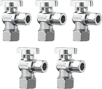 Vista 22 de WiseWater Válvula de tope angular de empuje para conectar 1/2" empuje x 3/8" compresión, 1/4 de vuelta para apagado rápido, latón cromado con clip