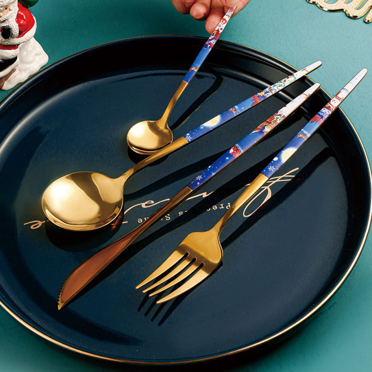 4 Juegos Cuchara Navideña De Acero Inoxidable Cuchillo De Mesa Cuchillo De Cena Cuchara De Te Tenedor De Aperitivo Cuchara De Café Cuchara De Salsa Artículos Para El Hogar PRETYZOOM