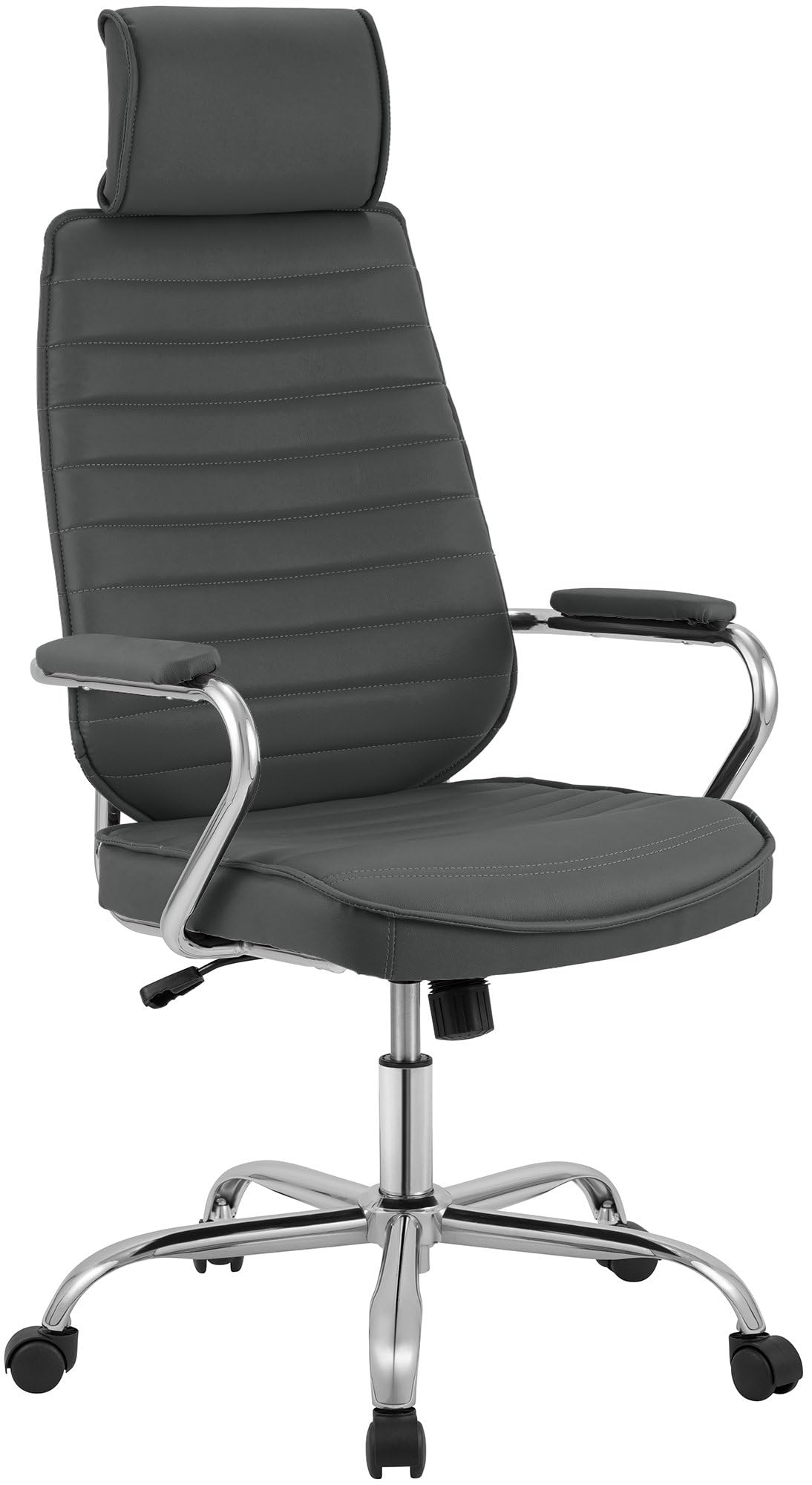 CLP Chaise de Bureau Ergonomique Rako, Réglable en Hauteur, Pivotante en Cuir Synthétique, Dossier avec Appui-tête, Accoudoirs Rembourrés, Couleur:Gris
