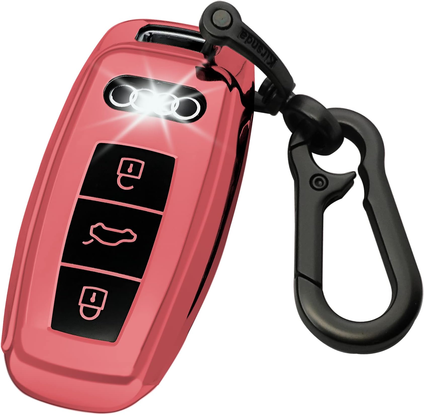 for Audi key fob cover case with keychain,Soft TPU key case/skin,3-Buttons fit A6 A7 A8 S6 S7 RS-6 RS-7 Q7 Q8 SQ7 SQ8 Smart Remote Key Vehicle Accessories(Pink)