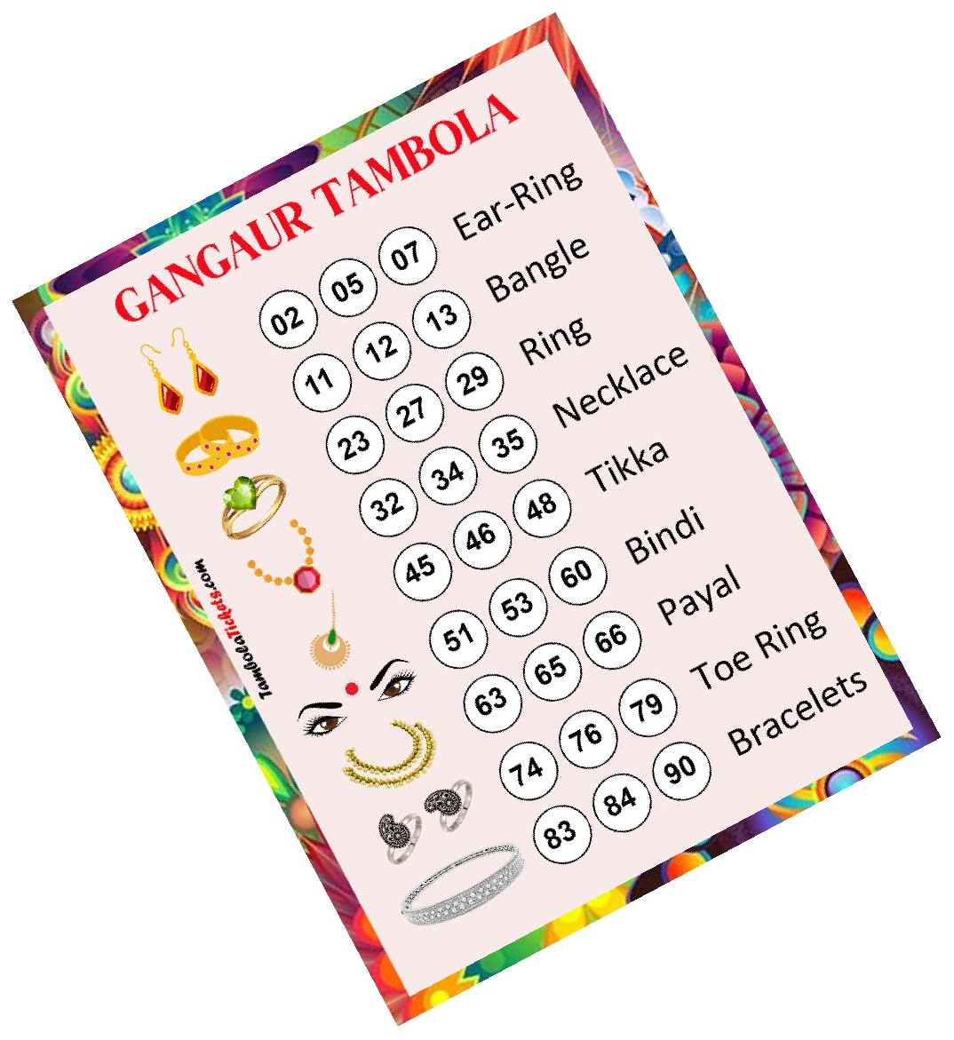 Suhagan Gangaur Theme tambola Tickets Bingo housie lotto (Printed on Hard Sheet, Big Size Tickets, 120 Cards)