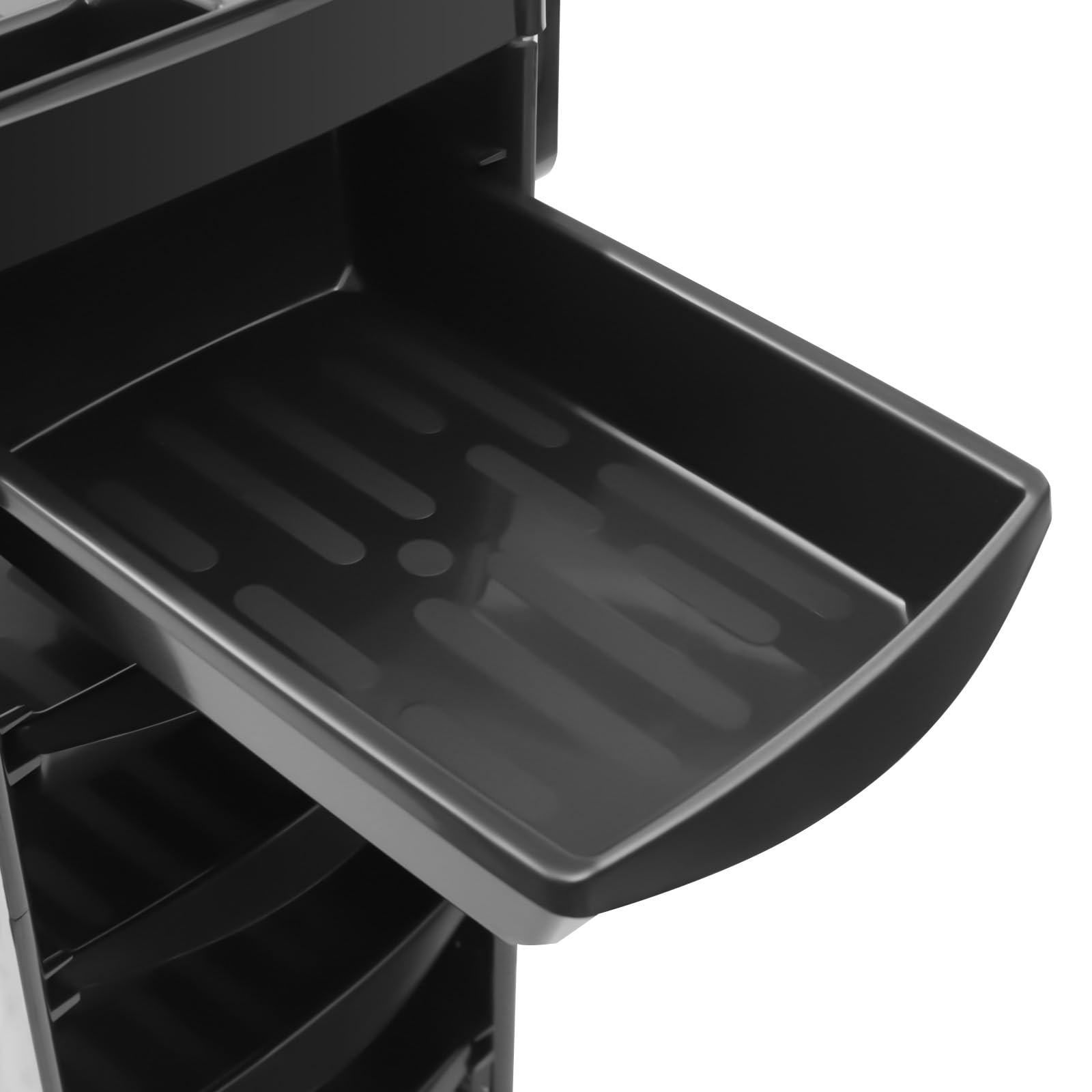 Friseurwagen mit 5 Schubladen, Bedienungswagen mit 4 Rollen, Friseur Arbeitswagen Drehbar, Beauty Salon Trolley, Rollwagen Stapelboy, Friseur Zubehör, 52.5×37×90cm, (Schwarz)