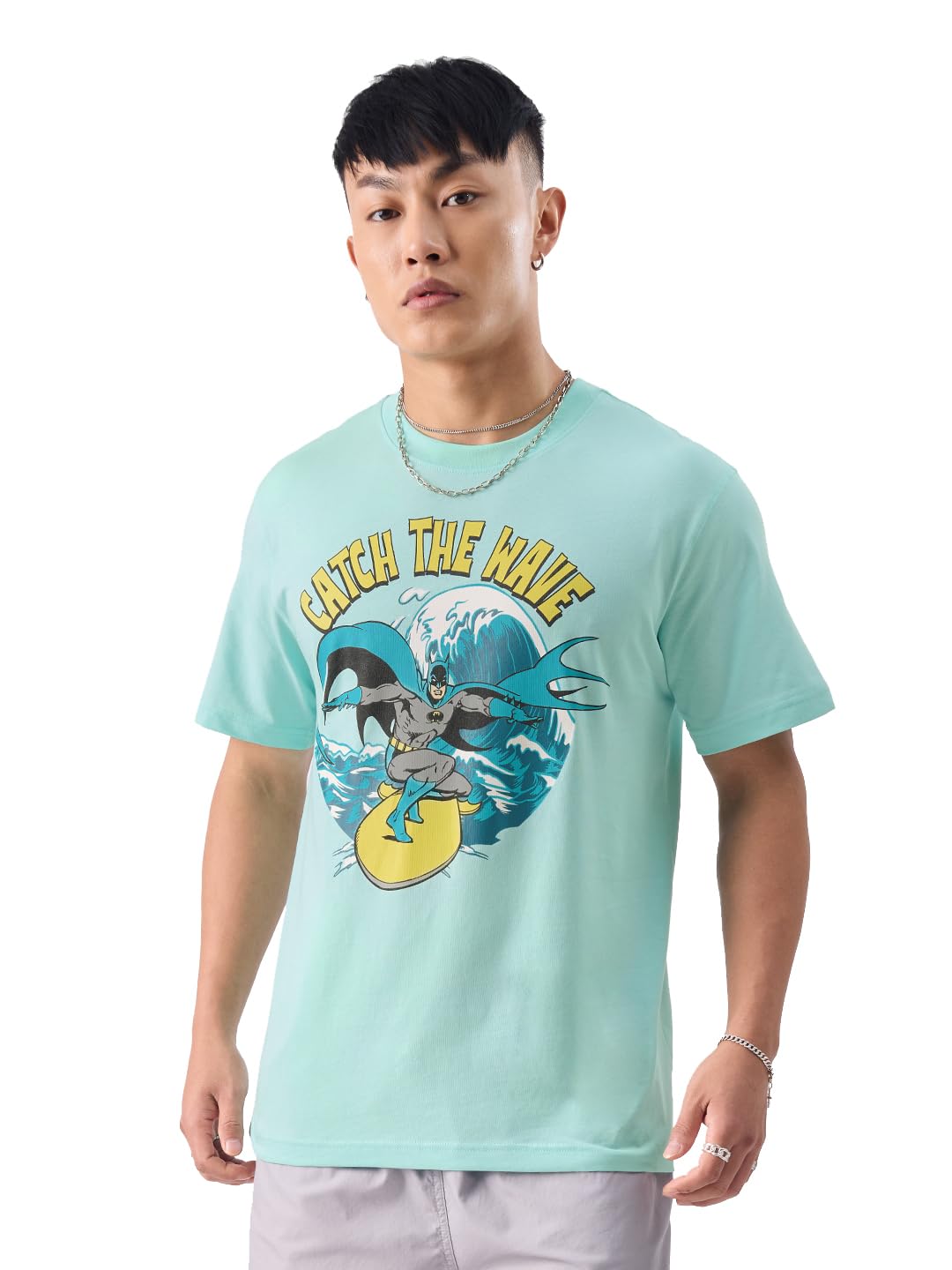The Souled StoreBatman: Surf's Up Mens Regular Fit Graphic Printed Half Sleeve Cotton Blue T-Shirts