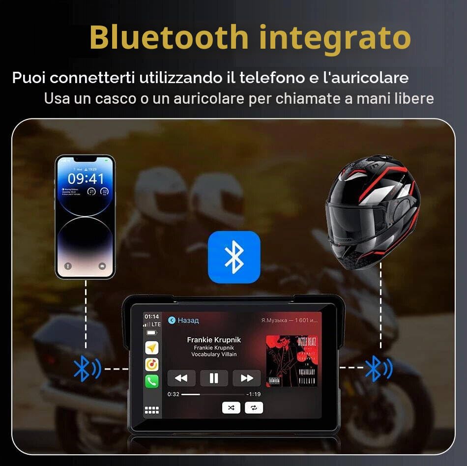 7 "IPS Touch Screen Portatile Carplay Screen per Moto Wireless Car Play & Android Auto Navigazione GPS Moto Navigazione GPS CarPlay (Player)