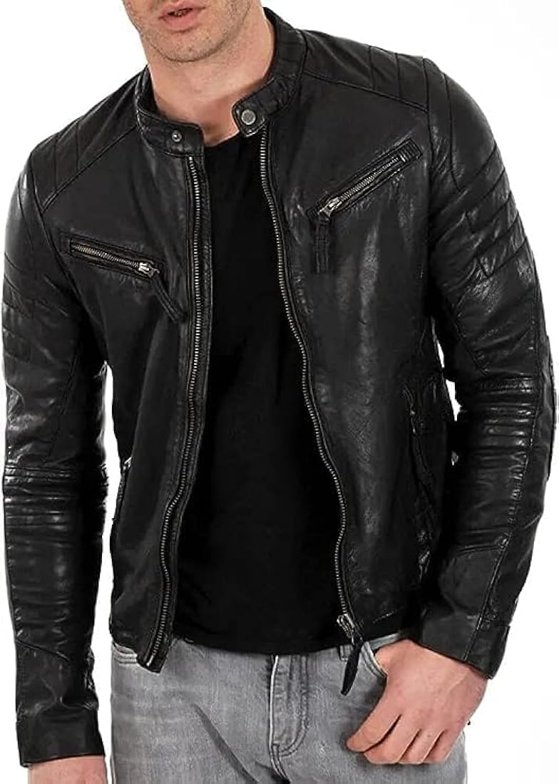 natural leather Genuine Leather Biker Classic Leather Jacket For Men's.(ZL_LJ_27_Black)-picture-33