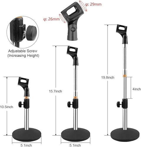 Miniatura 3 de Eison Soporte de micrófono de escritorio, soporte de micrófono de escritorio, soporte de micrófono de mesa ajustable con clip de micrófono de cuello