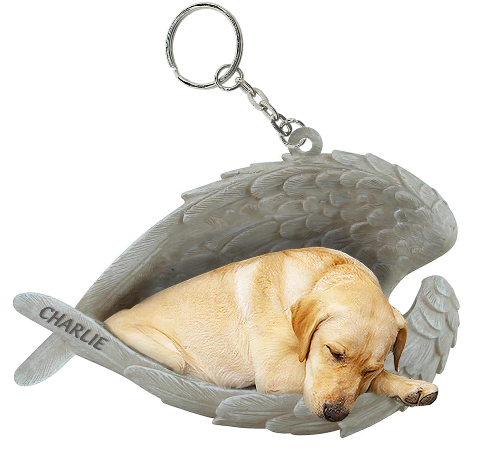 TinesaPersonalized Dog Sleeping Angel Acrylic Keychain Design, Custom Dog Keychain w/ Name + Dog Breeds, Hanging Keychain Pendants Ornaments, White, One Size