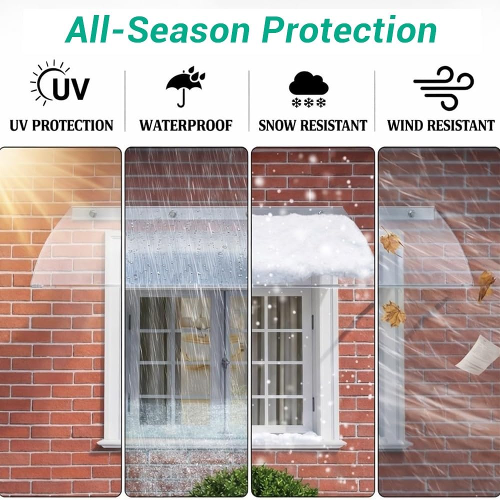 Auvent De Porte Marquise De Porte D'Entrée en Polycarbonate Transparent | Toit Abri Solaire Protection 40/80/100/120/200cm Auvent Voûté De Fenêtres Extérieur De Terrasse(50x170cm/20"x67")