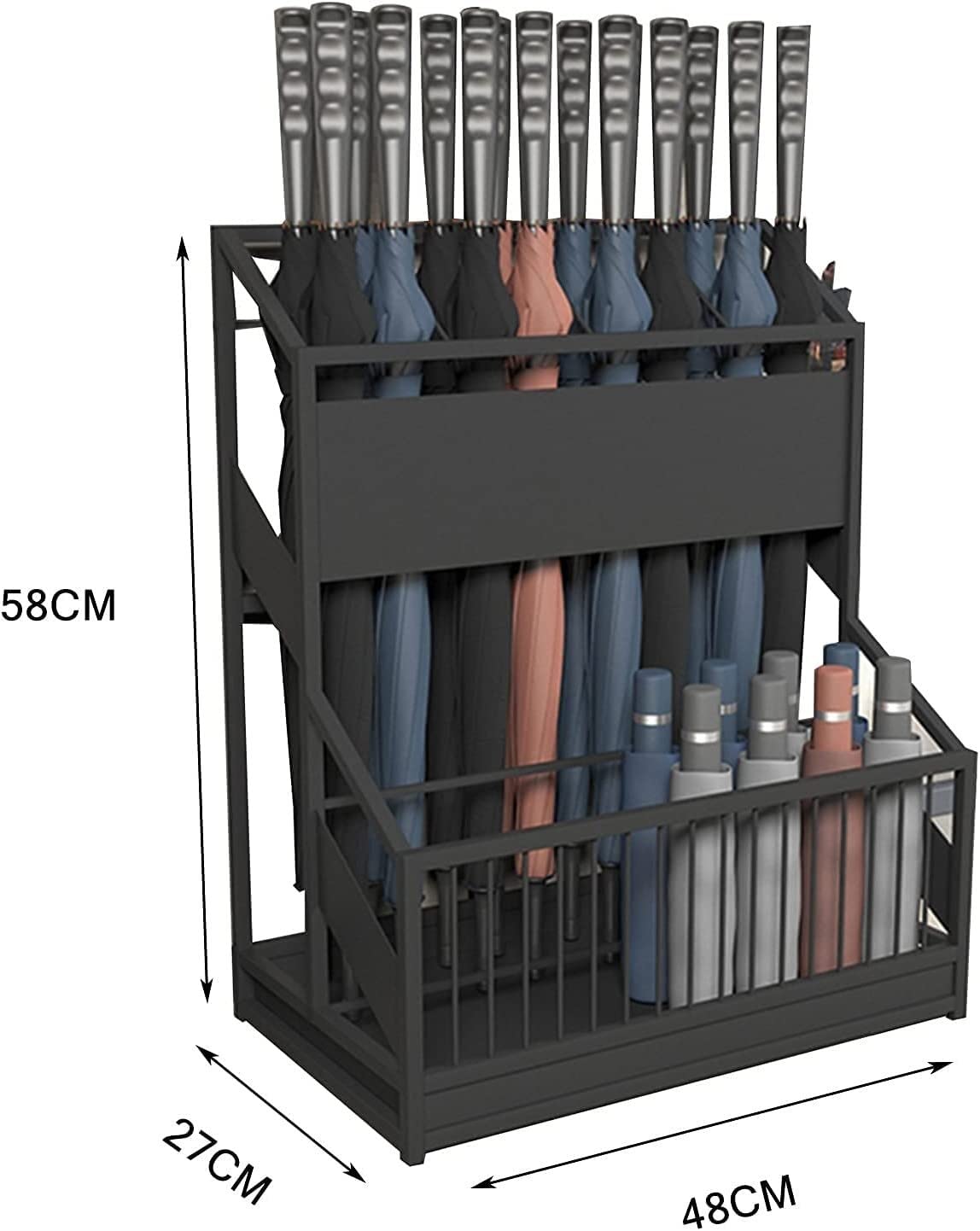 Portaombrelli Da Esterno In Metallo Con Vassoio Di Scarico Estraibile - Semplice E Moderno A 2 Strati Di Grande Capacità Per Interno ( Color : Si
