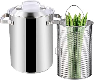 Asparagus Pot Home Deep Fryer Pot with Steamer Basket, Steel Lid, Multipurpose 4L Pasta Pot Vegetable Cooker, Induction Dishwasher Safe