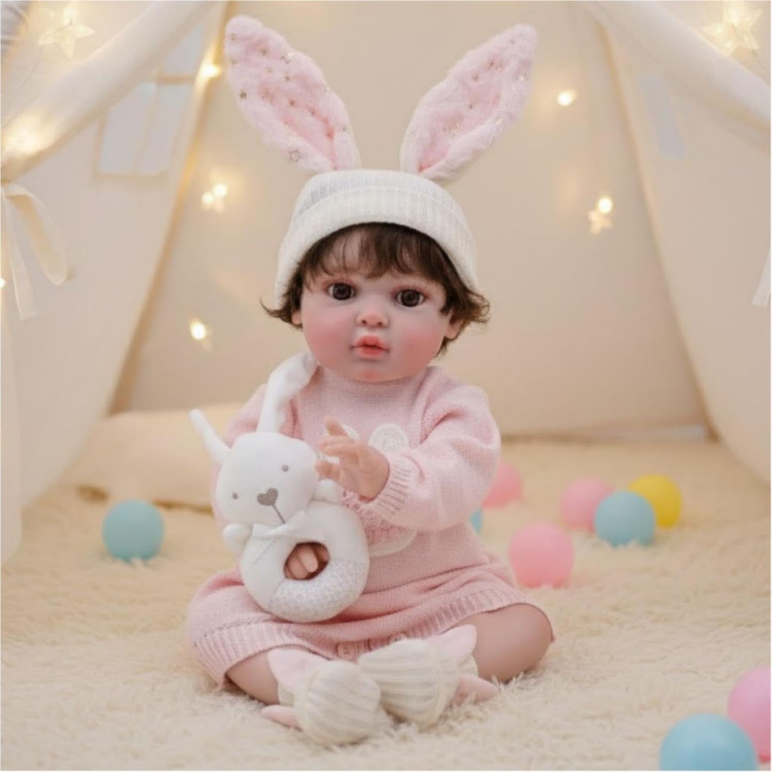 20-Inch Reborn Baby Doll, Big Eyes Realistic Newborn Baby Doll with Hand-Rooted Hair, Poseable Full-Body Vinyl Baby Dolls for Room Decor, Birthday Gifts, Collectible