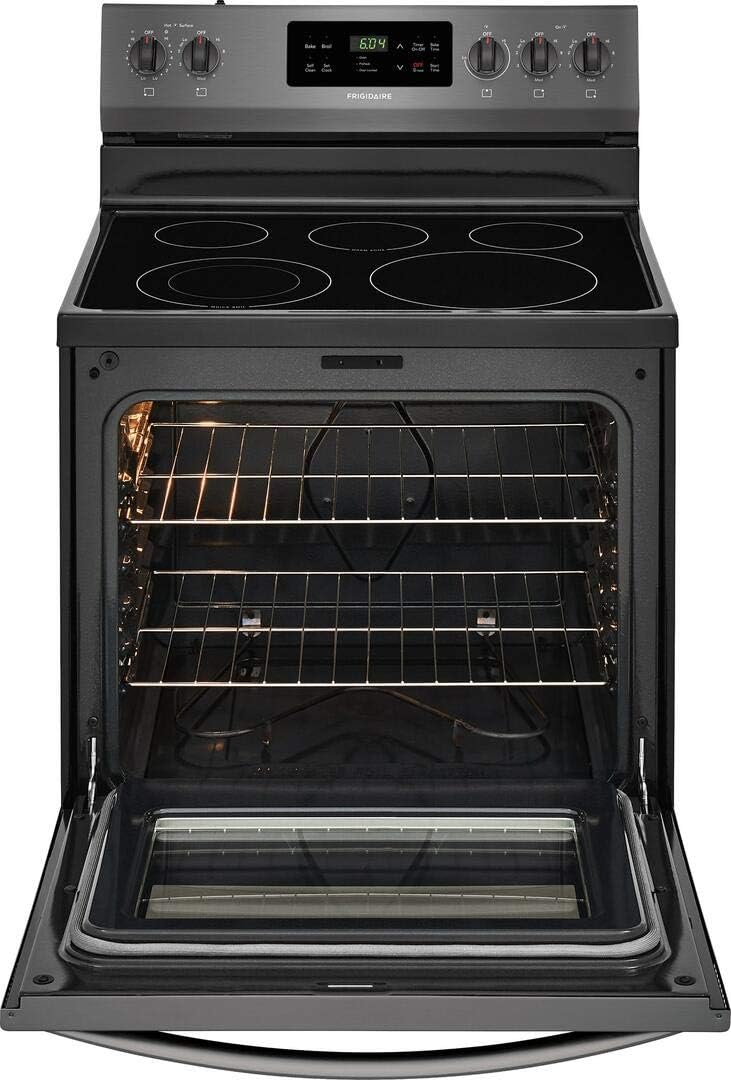 Frigidaire FFEF3054TD 30 Inch Freestanding Electric Range with 5 Elements, Smoothtop Cooktop, 5.3 cu. ft. Primary Oven Capacity, in Black Stainless Steel