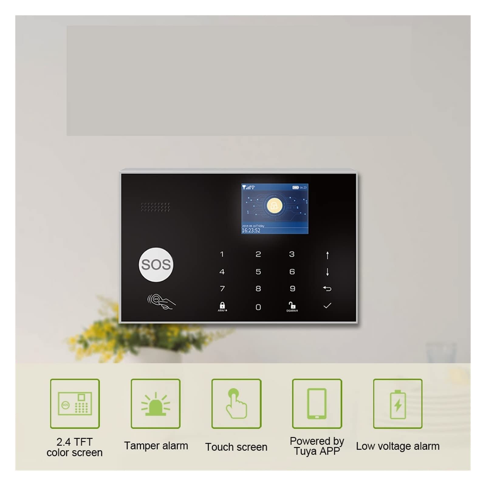 G30+G34 Tuya gsm 4G WiFi Inaldo inalámbrico Home ladrón Sistema de Alarma de Seguridad Detector de Gases Sensor de Puertas Accesorios de Sirena(G30-black)