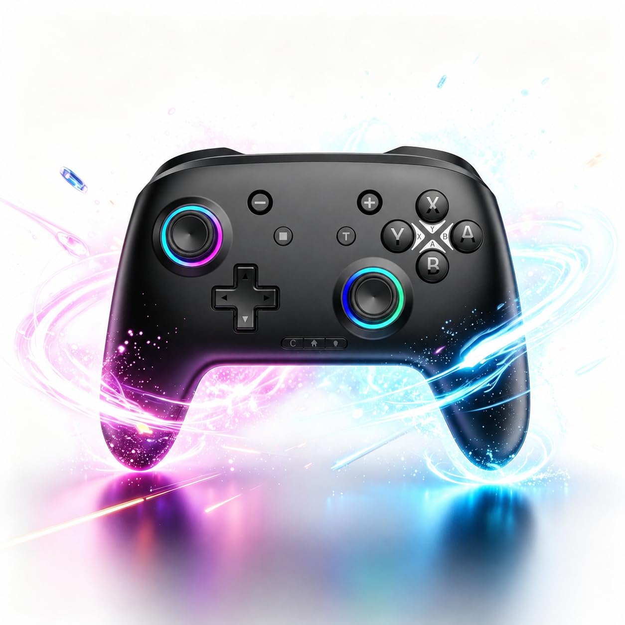 Switch Controller, Wireless Bluetooth Controller for Nintendo Switch 2/Switch/Lite/OLED, game controllers Compatible with iPhone/Mac/iPad/iOS/Android/Phone/PC/Steam and TV with Rotary Motors, RGB Hall Effect Joysticks/Macro Back Buttons/Turbo Modes/6-Axis/Motion/Wake up (Dark Black)