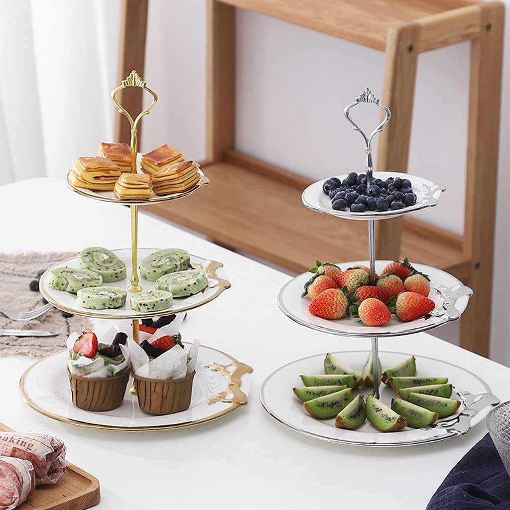 Présentoir à Gâteau Stand de gâteau en relief en céramique à trois couches de fruits de fruits créatifs Installation de gâteau multicouche Stand de gâteau de ménage et plateau de dessert de fruits séc