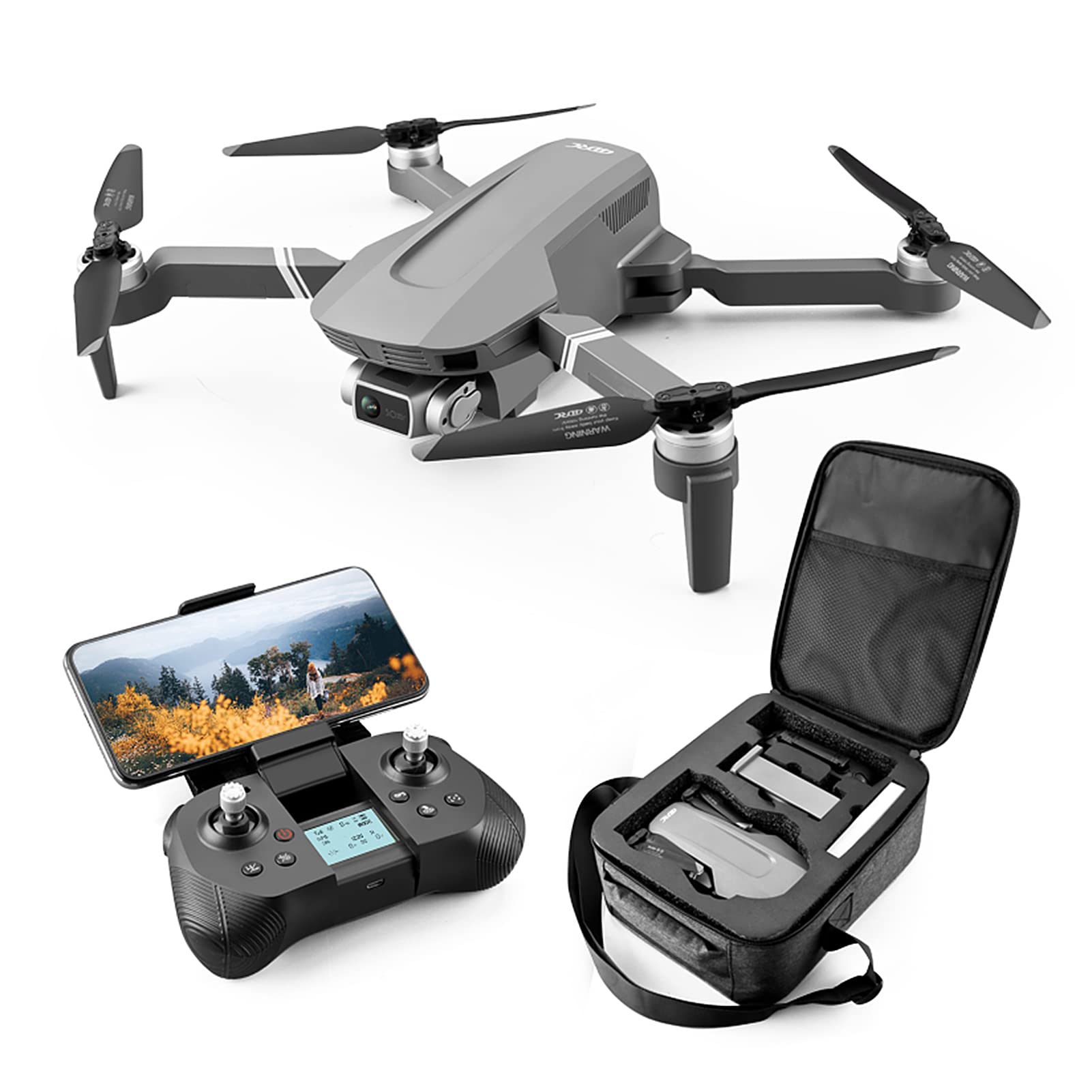 Portable Folding Drone, 2 Axis Gimbal+4k Brushless Motor Drone, GPS Remote Control Folding Quadcopter Remote Control Aircraft 360° Rotation, GPS Positioning One Key Return Home (Grey)