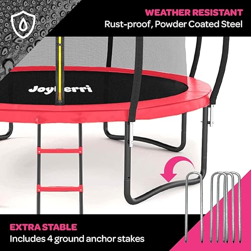 Vista 50 de JoyBerri Trampolín para exteriores - Cama elástica recreativa certificada ASTM, 8 pies, 10 pies, 12 pies, 14 pies, 15 pies, 16 pies, trampolín Negro