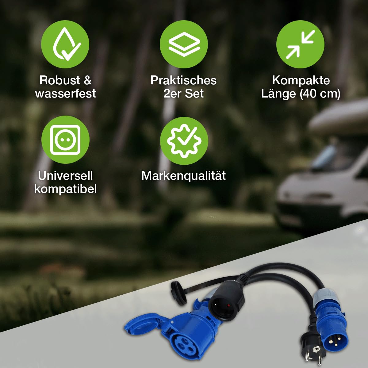 VoltMade Basic Adapterkabel CEE-Schuko/Schuko-CEE, 40cm, 2er-Set