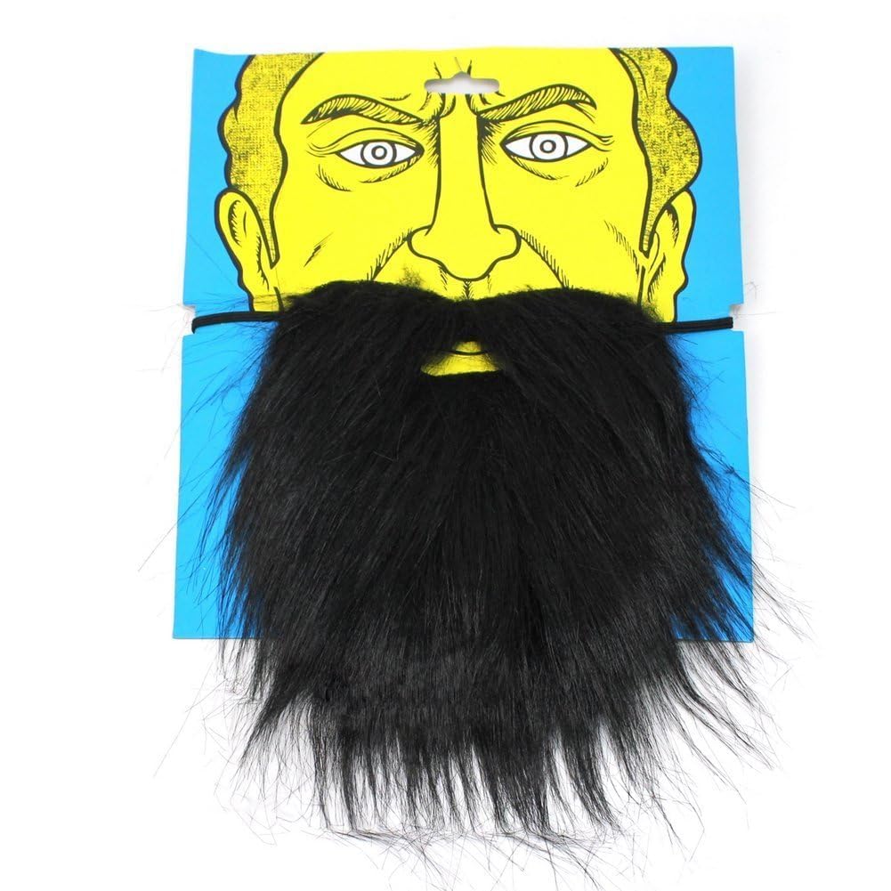 Partysanthe Black Bushy Mustache Fake Beard with Elastic Strap (Black) 1pc