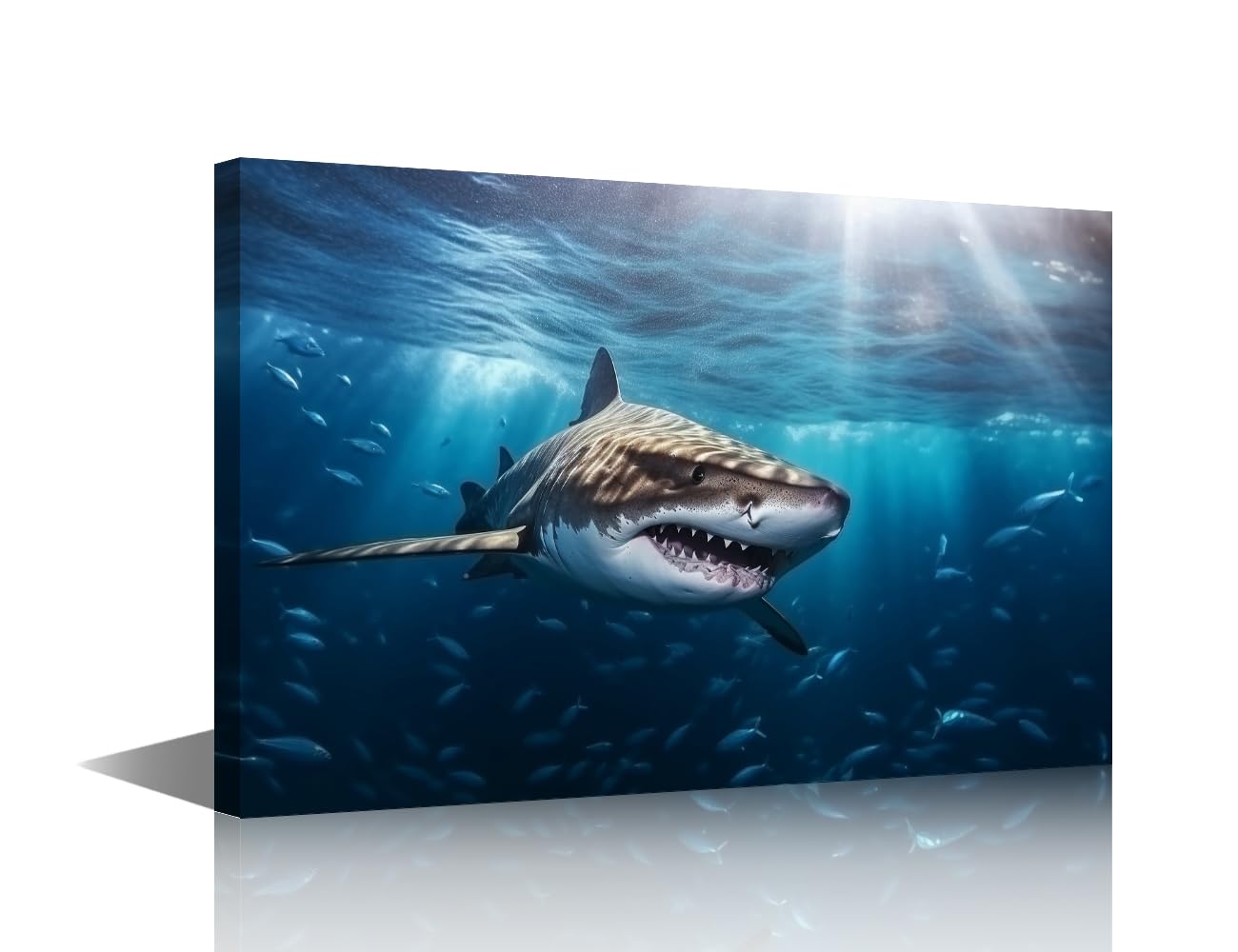 TISHIRON Home Decorations for Living Room Great White Shark Canvas Painting Wall Art Modern Artwork for Home Walls Posters Prints Great White Shark in Blue Ocean Wall Hanging Decor 18x12 in