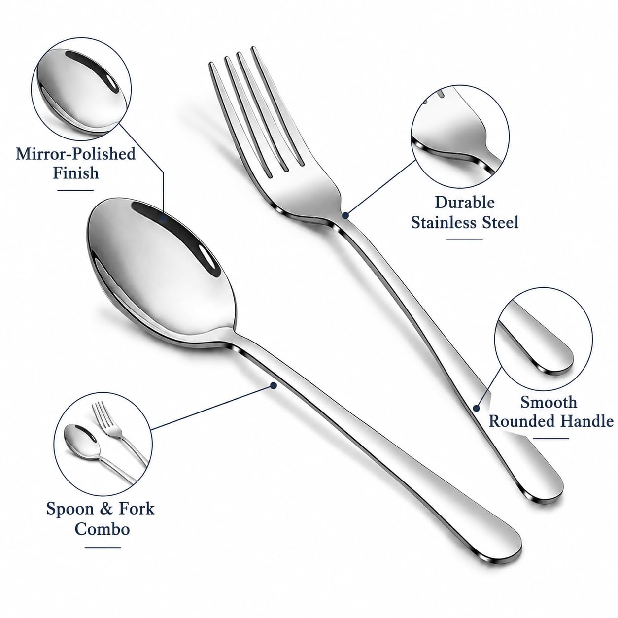 Stainless Steel Flatware Set - 8 Piece Forks & Spoons -3 Stainless Steel Flatware Set - 8 Piece Forks & Spoons -3