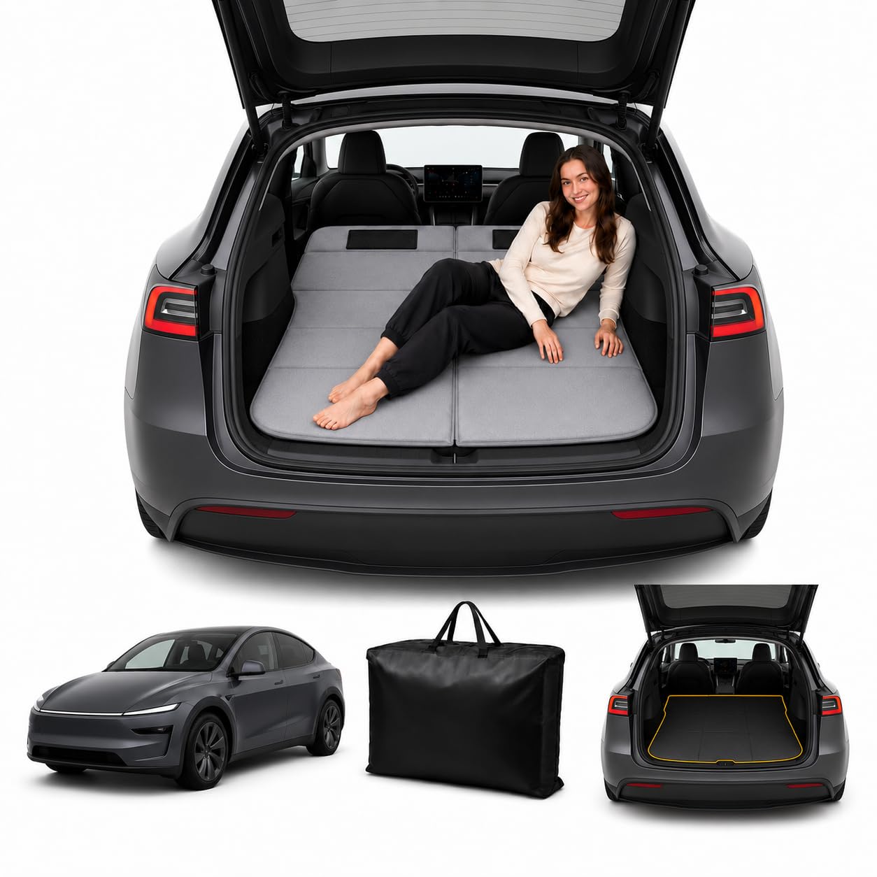Car Mattress for Model Y 2025–2026, Upgraded Non-Inflatable Thickened Foam SUV Car Camping Mattress, Foldable Trunk Sleeping Pad Car Bed Mattress for Road Trips Camping Travel