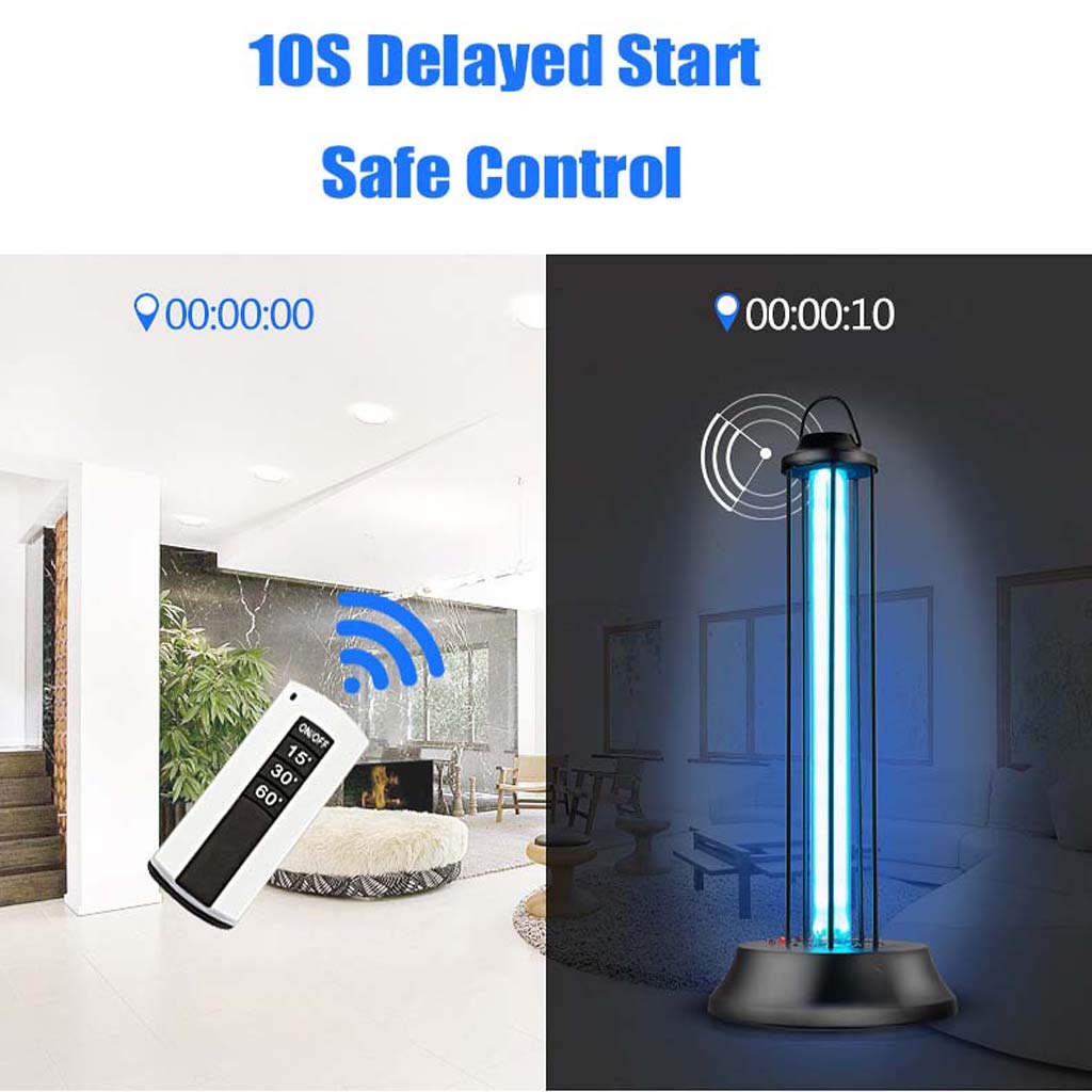 Lámpara de desinfección con ozono UV con Control Remoto, Lámpara de esterilización de 36W | Lámpara de eliminación de ácaros de 60W -Tres Engranajes temporizados Inicio retrasado