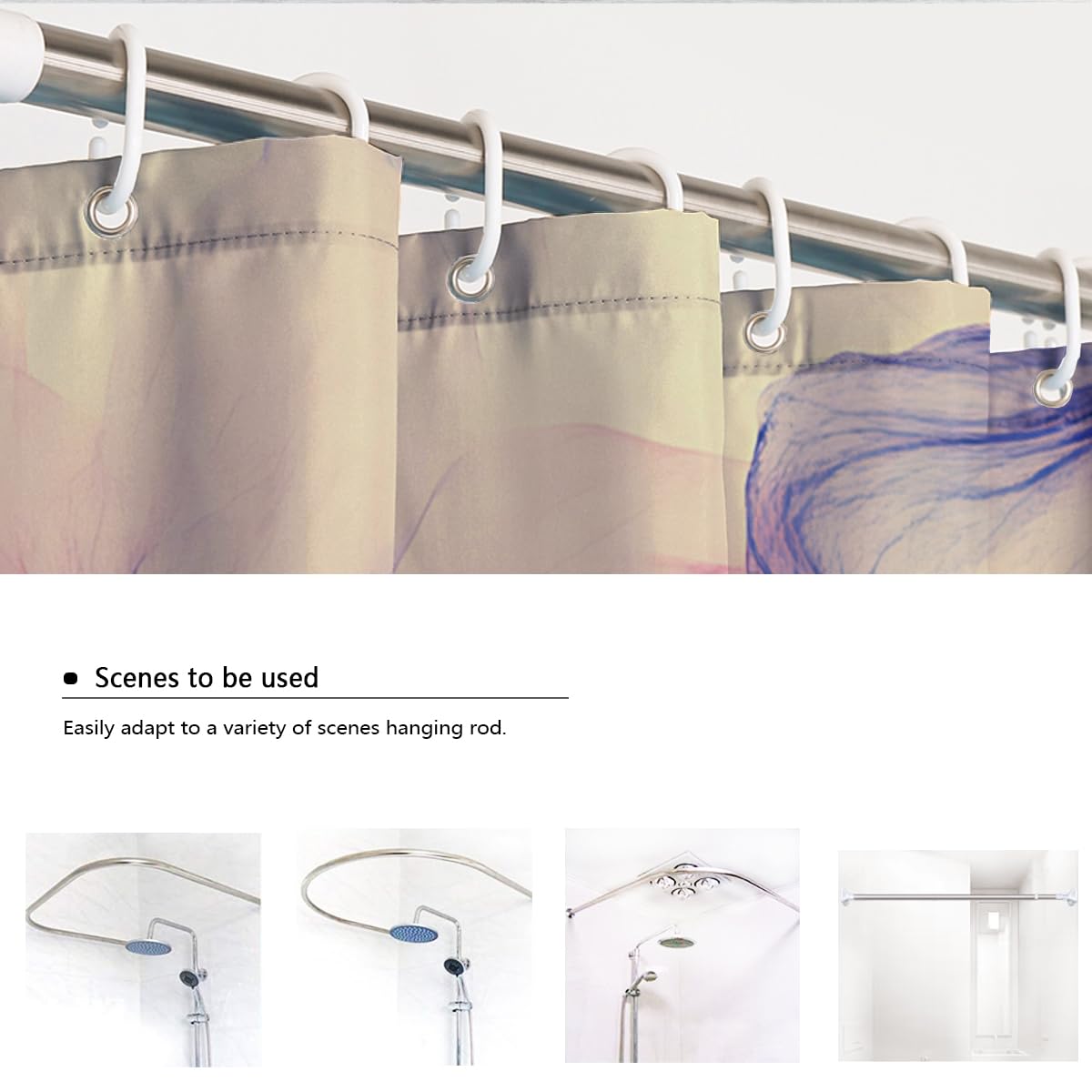 Cortina de Ducha Purple Lily Acuarela Decoración Floral de baño Cortinas abstractas de baño con Ganchos Tela Impermeable de poliéster Extra Larga W180xL220 cm