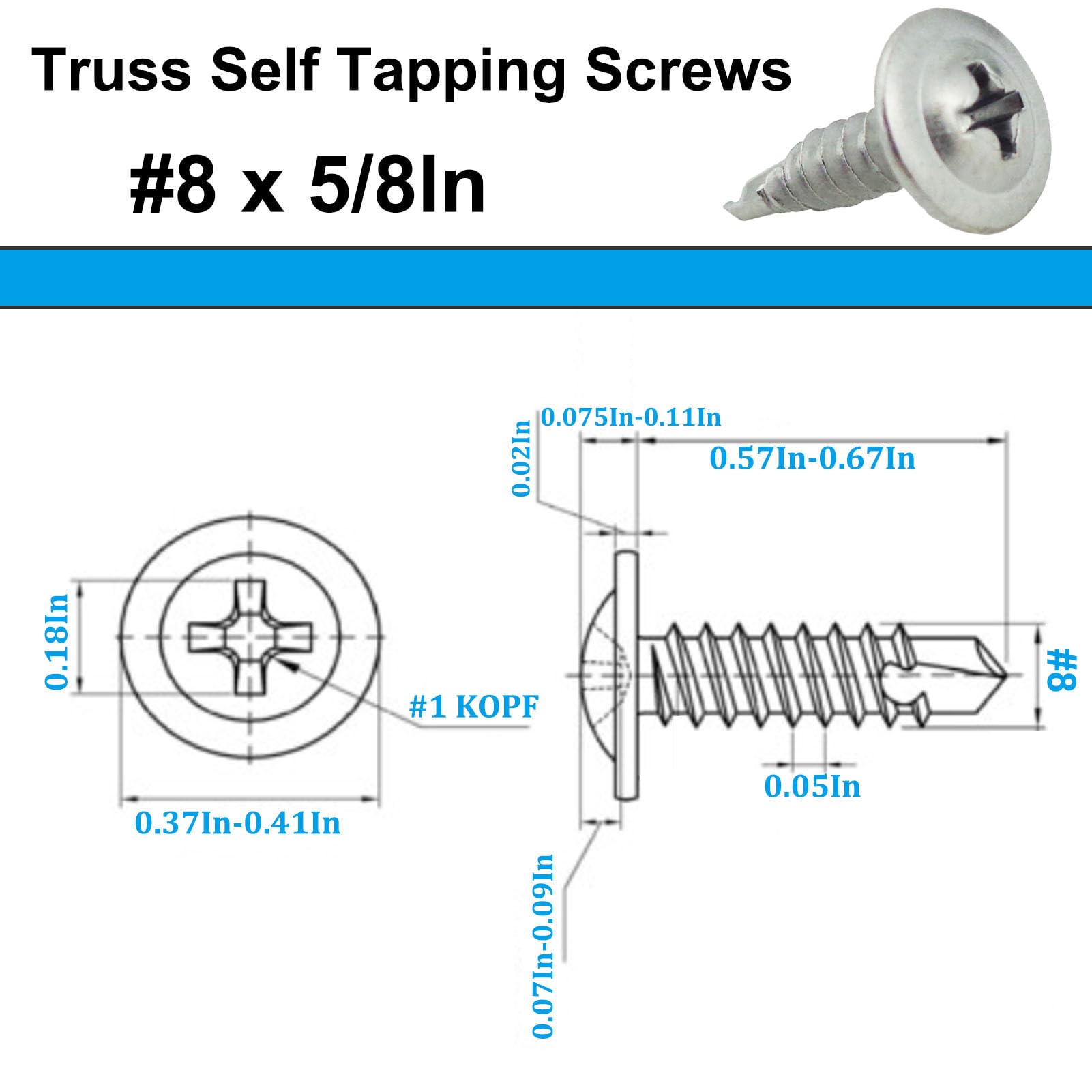 Stainless Steel Sheet Metal Screws - 100 Pack -2
