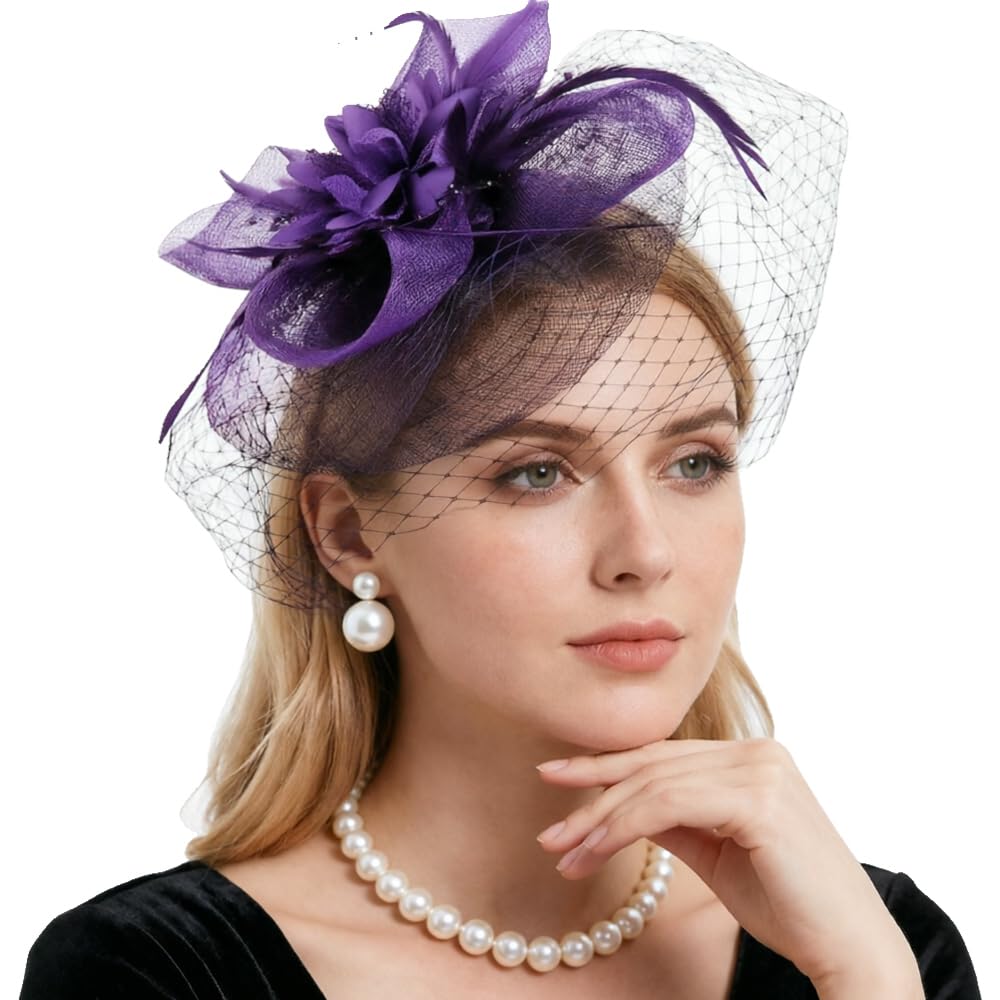 DRESHOW Women Fascinator Hats Tea Party Hat Vintage Pillbox Hat Headband for Cocktail