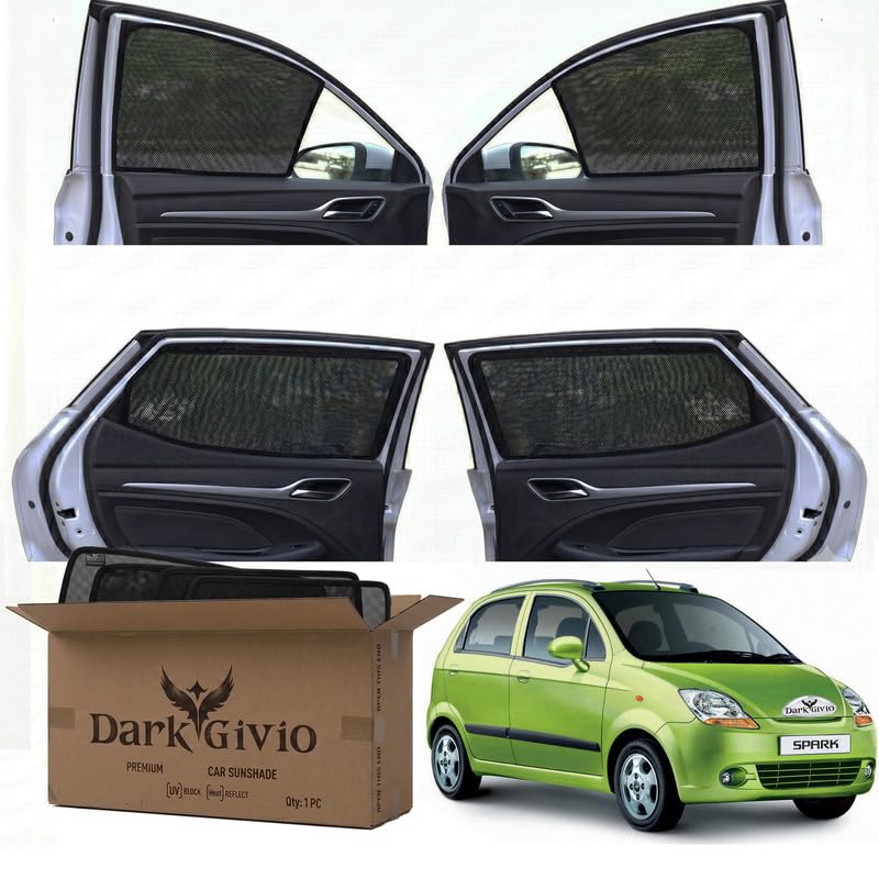 Image of Car Window Sun Shade Protector for Spark | Exact Fit Non-Magnetic Half Cut Sunshade (Set of 4 /6) | UV Blocker Side Window Car Curtains & Interior Accessory
