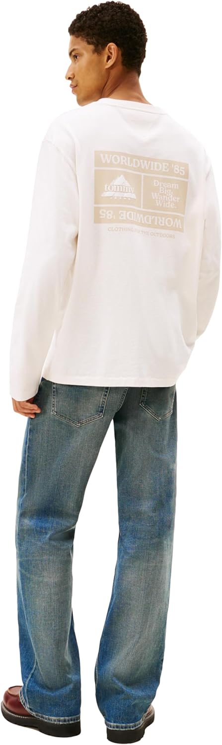 Tommy Jeans Mens Long Sleeve Cotton Graphic T-Shirts with Printed Back Graphic - Image 4