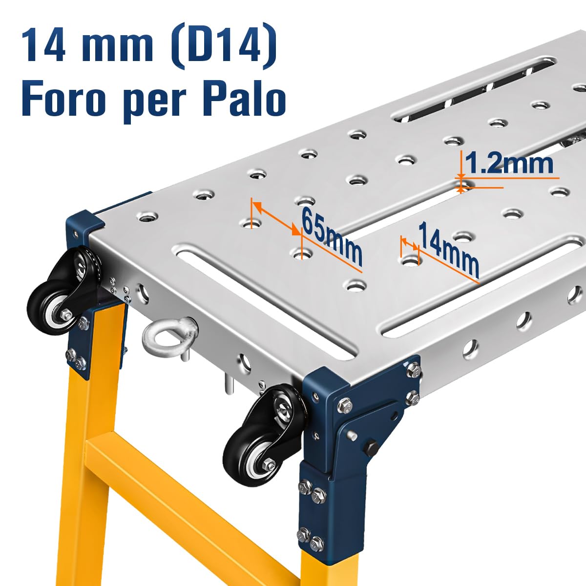 Piattaforma da Lavoro Multifunzione 2-in-1 | Trabattello Portatile Tavolo per Saldatura con Ruote | Lavoro Zincata 36x140 cm | Portata 500 KG