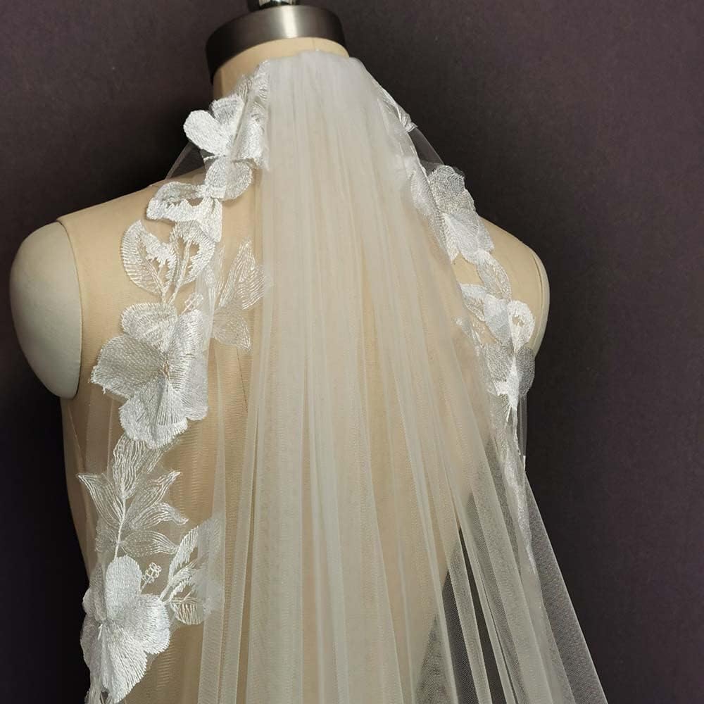 Hochzeitsschleier Schleier Blumenspitze Brauttüll 3 Meter Hochzeitsschleier 1 Schicht weicher Tüll Brauttüllschleier mit Kamm Eleganter Brautschleier wiederverwendbar