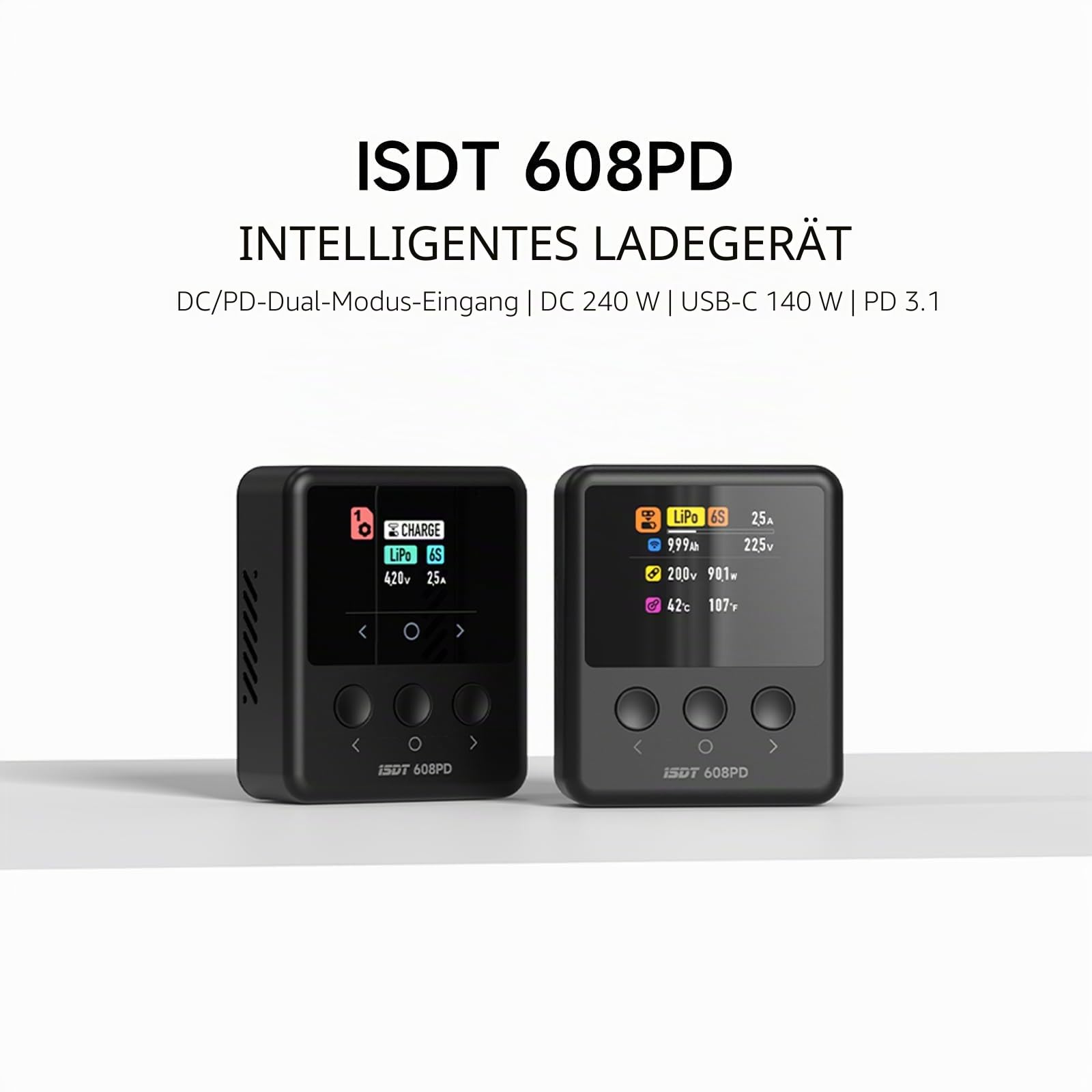 ISDT 608PD Lipo Ladegerät, 240W/10A USB C 140W/5A Smart Digital Balance Entladung für RC Batterien - LiFe/Lilon/LiPo/LiHV (1-6S), NiMH (1-16S), Pb (1-12S)