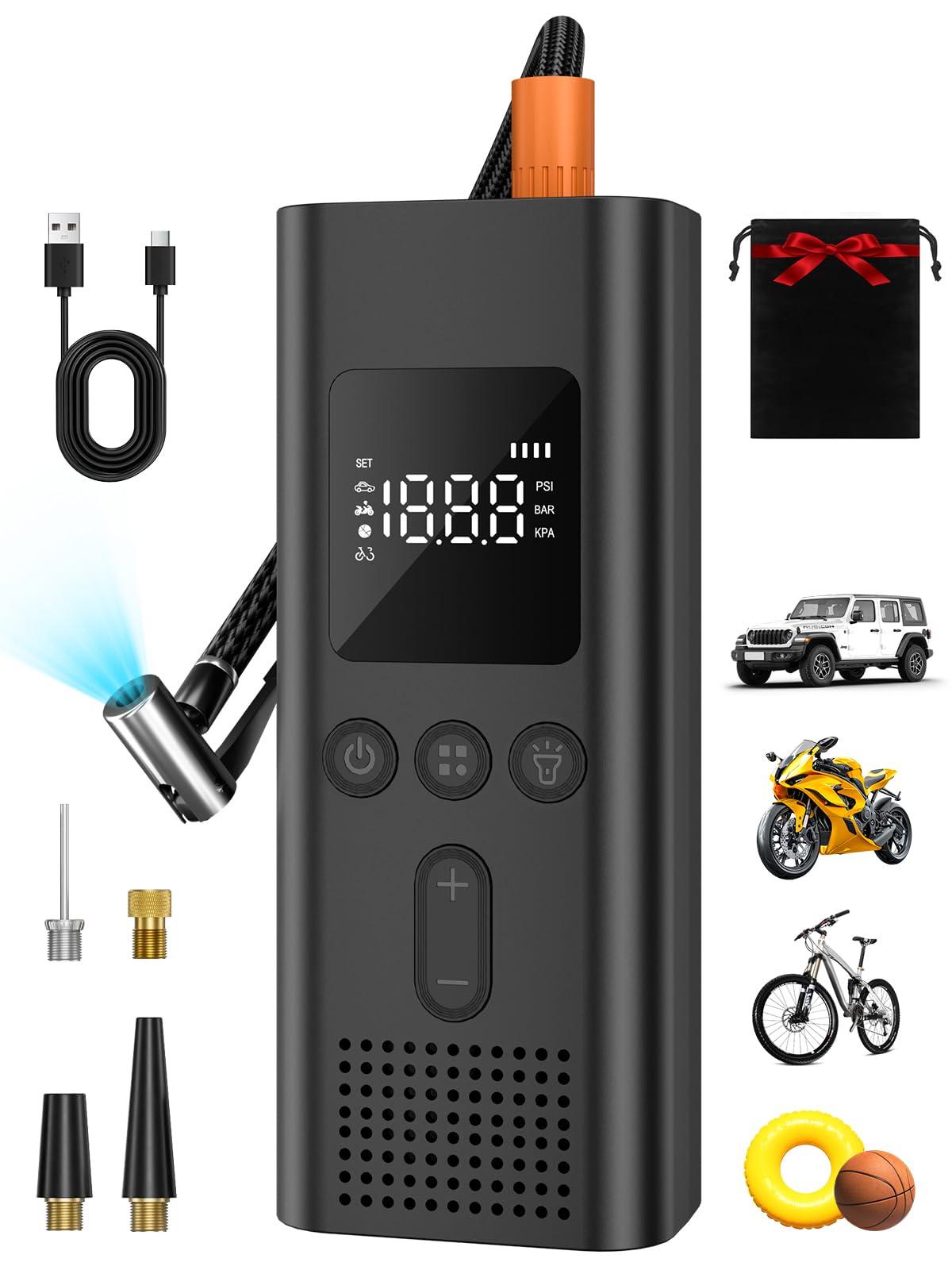 AIRSURE Tire Inflator Portable Air Compressor 150 PSI Fast Inflation Cordless Air Pump with LED Light Auto Shut-Off