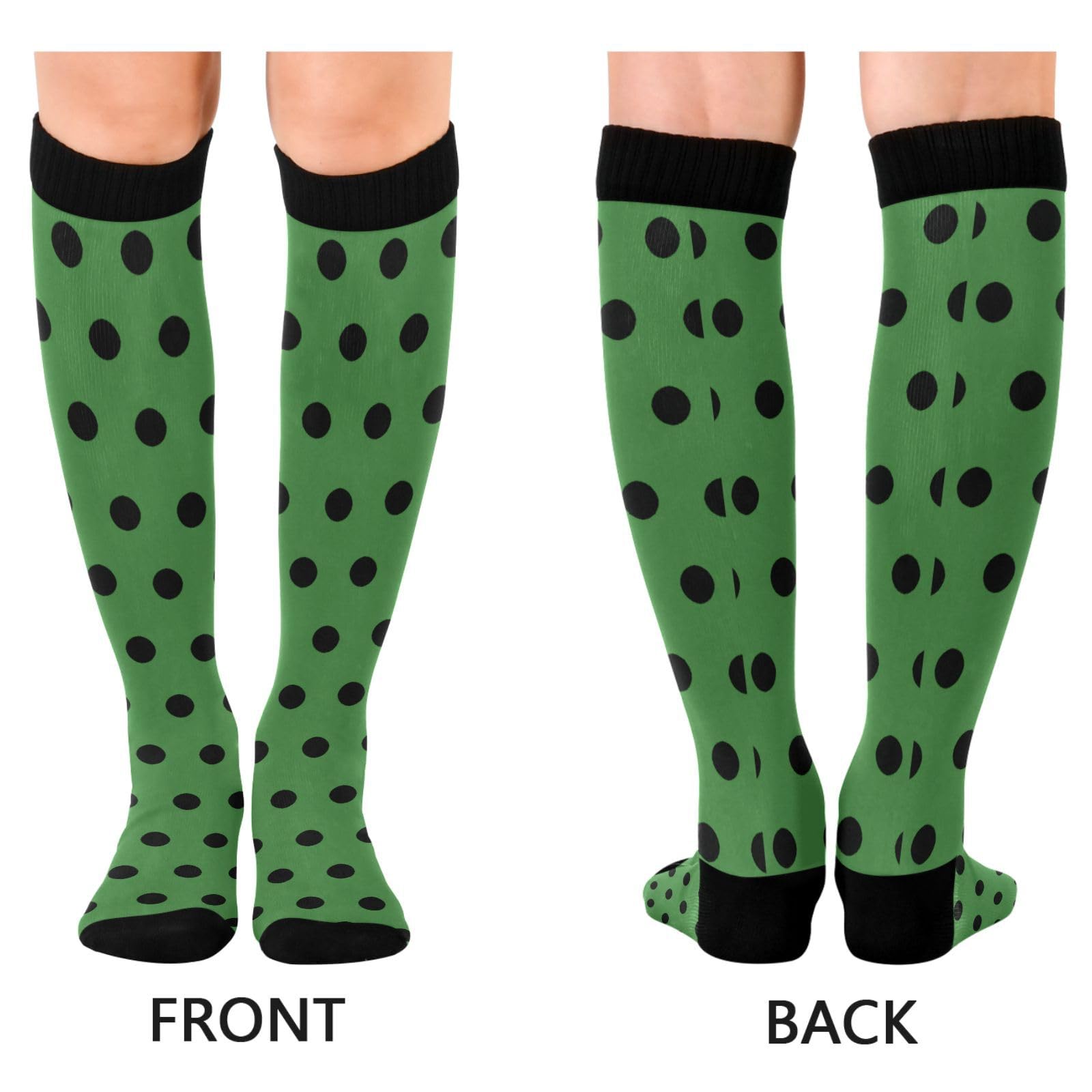 CZXW 1 Pair Polka Dots Green Black Compression Socks 20-30mmHg Knee High Women Socks Tube Athletic Stockings for Men Sport Soccer Running Cycling Medical Nurse Winter Travel