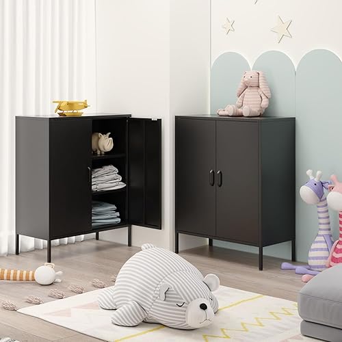 Miniatura 6 de Ustamio Armario de almacenamiento de metal, capacidad de peso de 120 libras, gabinete de almacenamiento de metal con 4 estantes, armario de