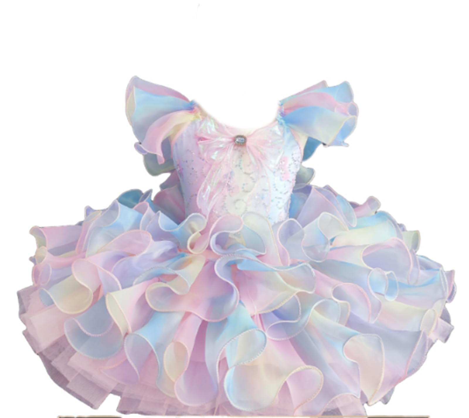 Ballerina-Kostüm für Mädchen, Tüll-Tutu, Ballett-Wettbewerbskleid | Tutu Kinderkostüm Kleiner Schwan mit Rüschenärmeln Spitze Stickerei und Pailletten